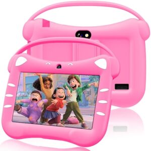 Toddler Tablet for Kids 7 Inch Kids Tablet Android with WiFi Dual Camera Bluetooth Parental Control Shockproof Case Educational Games 32GB ROM ages 3-14 year old (Rose Red)