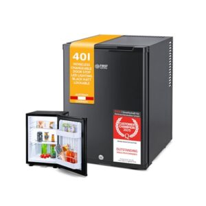 TZS First Austria mini fridge for bedroom | no noise 22 db | 40 L | lockable | minibar | reversible door | temperature control | LED lighting            [Energy Class E]