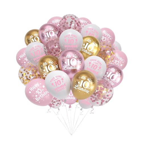 10th Birthday Decorations Girl - 50Pcs Happy 10th Double Digits Birthday Balloons Party Supplies Pink White Gold