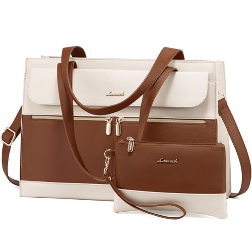 LOVEVOOK Laptop Tote Bags for Women 15.6 Inch Ladies Stylish PU Leather Handbags with Laptop Compartment Large Designer Office Shoulder Bag Womens for Work School Business Shopping