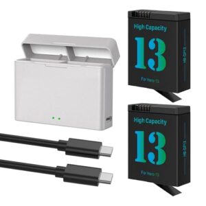Hero 13 Battery Charger Kit 2 Pack 2800mAh Replacement Batteries Type-C LED Three Channel Charger for Hero 13 Black Fully Compatible with Original(2 Pieces Battery + 1 Piece Charger)