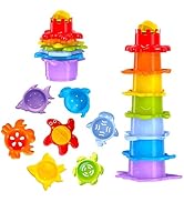 FANCY 40 cm Large Stacking Tower Baby Children's Toy from 1 2 3 Years Colour Ring Pyramid with Spiral Thread