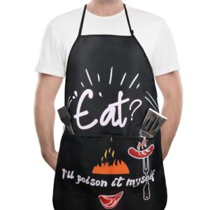 Funny Black BBQ Chef Aprons For Men Women - Waterproof Kitchen Apron with 2 Pockets - Funny Gifts For Son Husband Friend Cooking