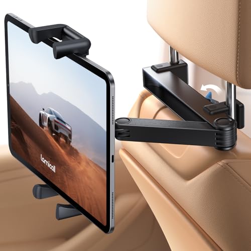 Lamicall Car Headrest iPad Holder - [Aluminium Lockable Arm] Universal Car Tablet Mount Backseat with Foldable Wide Clip