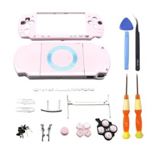 Hzxkqmil Replacement Full Housing Shell Case Kit Faceplate Cover Repair Parts + Buttons Screws Set for Sony PSP 2000 PSP2000 Console (Pink)