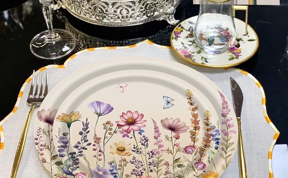 Wildflower Party Supplies Floral Paper Plates and Napkins