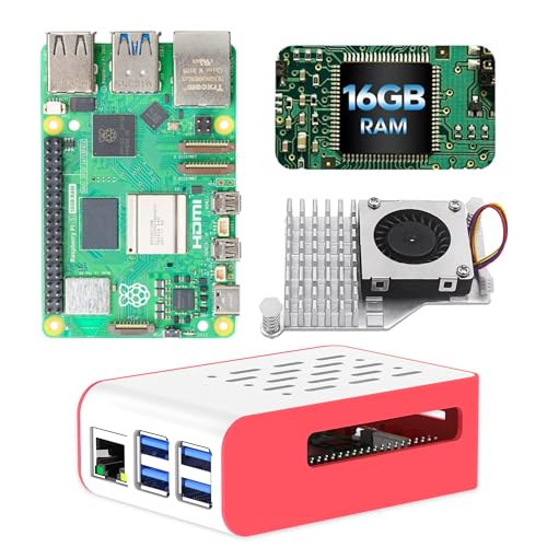 iRasptek basic kit for Raspberry Pi 5 16GB RAM with Red&White Case and Active Coole