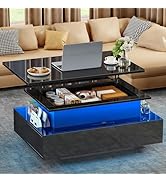 YITAHOME Coffee Table Black Living Room Table High Gloss with 16-Colour LED Lighting Modern, Be...