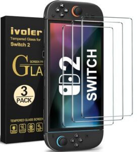 ivoler 3 Pack Screen Protector Compatible with Switch Nintendo 2 Model 2025 with Tempered Glass Protection Film - without air bubbles -Ultra Resistant Hardness 9H