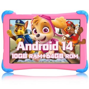 EagleSoar Kids Tablet 10 inch Android 14 Octa-core 10GB+64GB 1TB TF Expansion Tablet for Kids with Kids App Parental Control 5G WiFi Dual Camera with Case 2-Year Warranty (Pink)