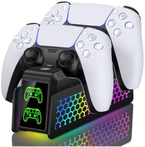RGB LED Light PS5 Controller Charger for PS5 Dualsense Controller