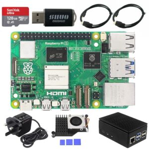 Starter Kit For Raspberry Pi 5B Model B 8GB RAM 8 in 1 Kit | Pi 5 Active Cooler | San Disk 128G SD Card| 2X Micro HDMI Cable | Sufficient 5.1V 5A Power Supply (5B 8G 8 in 1 Starter Kit)