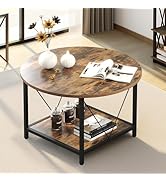 YITAHOME Coffee Table, Living Room Table, 2-Tier Thick Wood Rectangular Coffee Table, X-Shape Met...