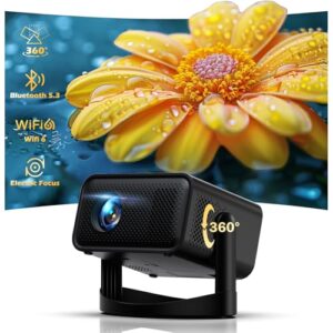 【360° Adjustable Stand】Mini Projector with WiFi 6 and Bluetooth