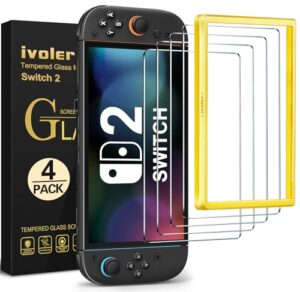 ivoler 4 Pack Screen Protector Compatible with Switch Nintendo 2 Model 2025 with Alignment Frame Tool