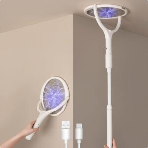 GeckoMan Rotating Head Electric Fly Zapper Electric Fly Swatter Racket Rechargeable Flies Killer Spider Catcher Mosquito Bug Zapper Indoor UK