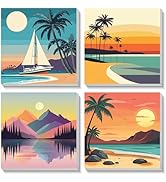 Bowetile 4 Pack Sunset Framed Paint by Numbers for Adults Children, Painting by Numbers Kit for A...