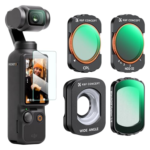 K&F Concept 4-pak Magnetic CPL + Black Diffusion 1/4 + ND2-32 + Wide Angle Lens Filters Compatible with DJI Osmo Pocket 3