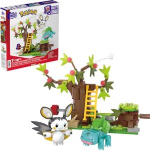 MEGA Pokémon Building Toys Set Emolga and Bulbasaur's Charming Woods with 194 Pieces