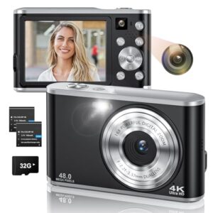 Digital Camera- Compact Camera 4K 48MP Autofocus Dual-Lens with 32GB SD Card