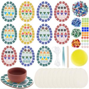 WEBEEDY 10 Sets Easter Glass Mosaic Tiles Kit Easter Egg Mosaic Pendant Making Kits for Adults Beginners Easter Egg Glass Mosaic Tiles Coaster Mosaic Kits for Wall Hanging Easter Party Decoratio