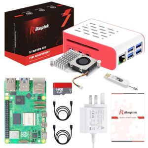 iRasptek Raspberry Pi 5 16GB Starter Kit - 64GB Edition of OS-Bookworm Pre-installed（Red&White Case）
