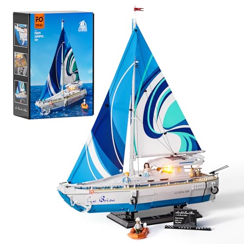 FUNWHOLE Sailboat La Brisa Lighting Building Bricks Set - 1640 Pcs 1:24 Scale Adult Long-Distance Sailing Vacation Boat Model with LED Lights
