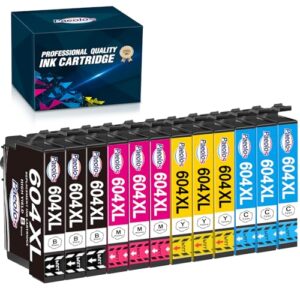 604XL Ink Cartridges Replacement for Epson 604 Ink Cartridges Multipack Compatible with Epson Expression Home XP-2200 XP-2205 XP-3200 XP-3205 XP-4200 XP-4205 Workforce WF-2910 WF-2930(12 Pack)