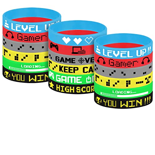 TUPARKA 18 Pcs Video Game Wristbands Rubber Bracelet Game Party Wristbands Supplies for Birthday Party Baby Shower Party Favors