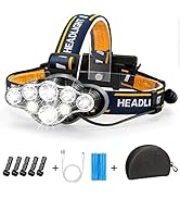 Hyted Head Torch Rechargeable,Super Bright Zoomable 6 Modes LED Headtorch with Red Warning Light,...