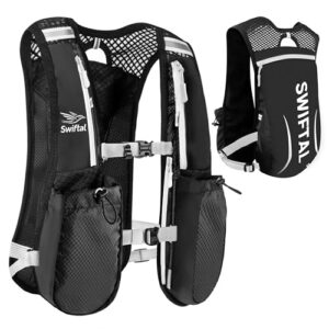 SWIFTAL Black Lightweight Phone Holder Running Vest With 2X Water Bottle Storage | Reflective Hi Vis for Women & Men | Breathable Running Hydration Vest with Adjustable Straps