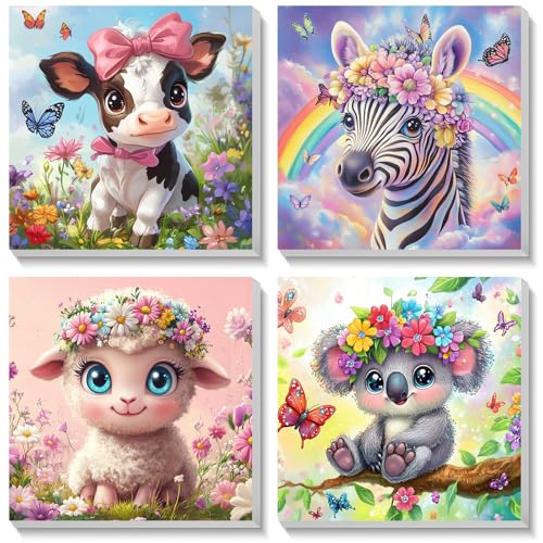 BOWETILE 4 Pack Animals Framed Paint by Numbers for Children