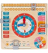 Wooden Toy Learning Clock Children's Calendar Clock for Children Wood - English Learning Year Clock for Learning d...