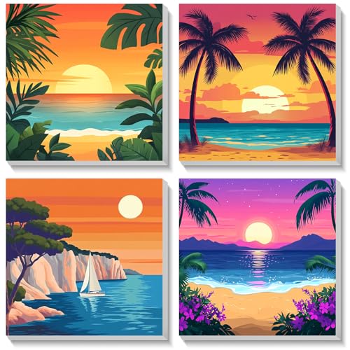 Bowetile 4 Pack Sunset Framed Paint by Numbers for Adults Children