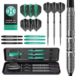Harrows NX Elite 90% Tungsten Steel Tip Darts Set I 21g to 26g All Weights Available I Huge 17pcs Bundle with Supergrip Shafts