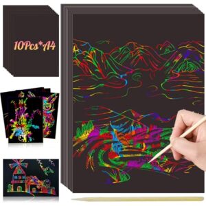 10pcs Magic Rainbow Scratch Art Paper Kit for Kids & Adults - A4(8.3 inches * 11.7 inches) Scratch Notes