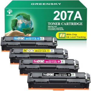 207A with Chip Compatible for HP 207A 207X for HP Color Laserjet Pro MFP M283fdw Toner Cartridges M255dw M283fdn M283cdw M282nw M255nw W2210A M283 M255 M282 207A Black Cyan Yellow Magenta