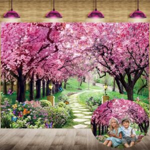 Spring Scenery Photography Backdrop 7x5FT Spring Garden Flowers Tree Path Landscape Background Wedding Baby Shower Birthday Party Decorations Photo Booth Props