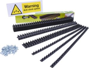 Fence Wall Spikes Garden Bird Spikes Cat Pigeon Deterrent Anti Climb 50 x 4.5 x 1.5cm Warning Sign & Screws Included (5m