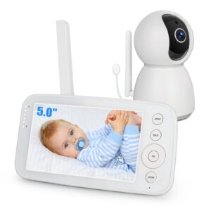 Hakaug Baby Monitor with Camera Night Vision Two-Way Talk 5-inch 720P Display 2X Digtal Zoom 1080P Camera Pan 360 ° Tilt 90° FHSS Transmissio