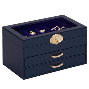 Enthralite Jewellery Box with 2 Drawers : Jewellery Display Organiser for Earrings Necklaces - Gift for Girls Women | Dark Blue