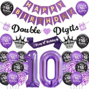 Purple 10th Birthday Decorations for Girls - Happy Birthday Double Digits Banner Garland