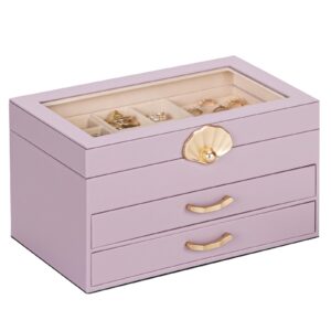 Enthralite Jewellery Box with 2 Drawers : Jewellery Display Organiser for Earrings Necklaces - Gift for Girls Women | Grey Purple