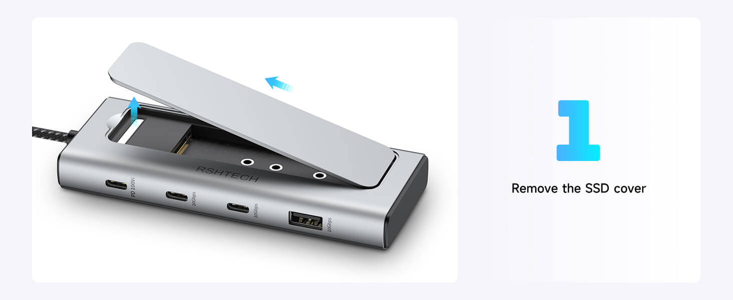 RSHTECH M.2 NVME SATA SSD Docking Station with USB 3.2 10Gbps hub