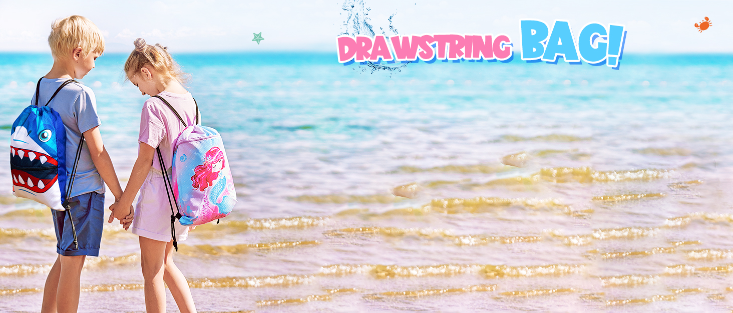 Drawstring Backpack for Kids Sports Gym PE Bag Waterproof Beach Swimming Bag with Zippered Pocket