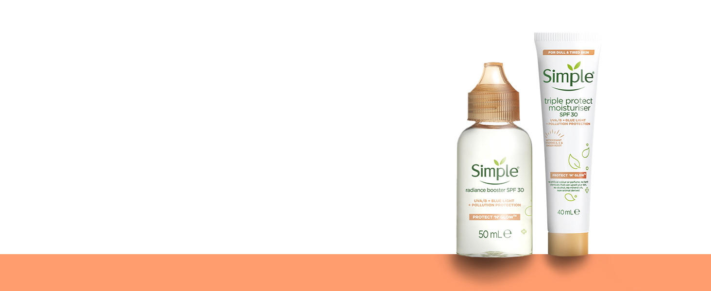 Simple Radiance Booster SPF 30 protects the skin against UVA & UVB lights, blue light and pollution