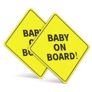 Baby on Board Car Stickers (2 Pack) - 12.5cm High Visibility Transparent Backing for Reverse Safety