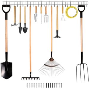 CROWNSHOP Garden Tool Storage Rack 164CM Garage Tool Organizer Wall Mount Garden Tool Holder Yard Tool Hangers Heavy-Duty Hook Wall Storage Rack Holds Garden Tools Shovels Rakes Hoses Ropes