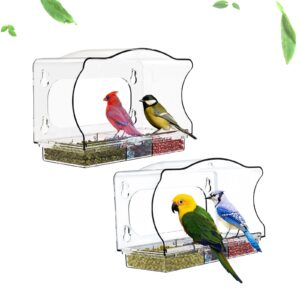 2 Pack Large Window Bird Feeder (9.8x4.3x5.7 in) with Independent Sink and Strong Suction Cup