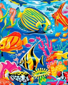 CRAFTiDA Paint by Numbers for Adults Painting by Numbers Kits Crafts for Adults Acrylic Oil Painting Kit Pre-Printed Canvas (Coral Fish)